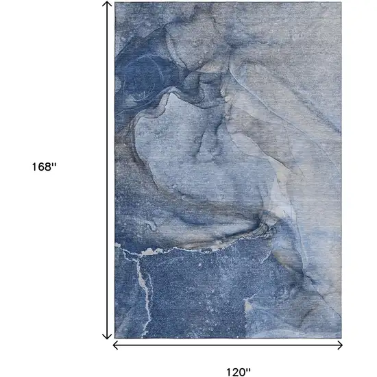 Navy Blue And Ivory Abstract Washable Area Rug With UV Protection Photo 5