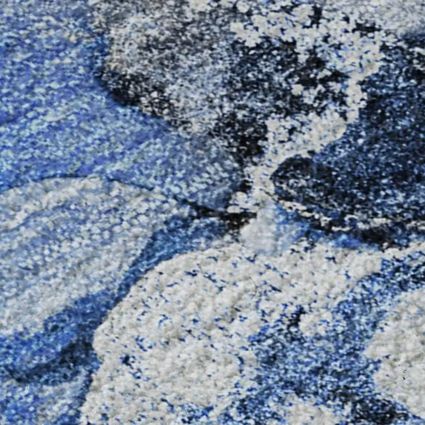 Navy Blue And Ivory Abstract Washable Area Rug With UV Protection Photo 4