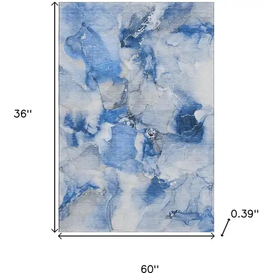 Navy Blue And Ivory Abstract Washable Area Rug With UV Protection Photo 3