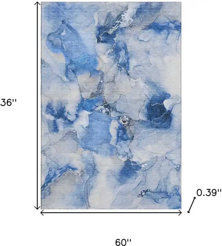 Navy Blue And Ivory Abstract Washable Area Rug With UV Protection Photo 3