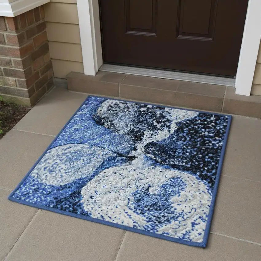 Navy Blue And Ivory Abstract Washable Area Rug With UV Protection Photo 2