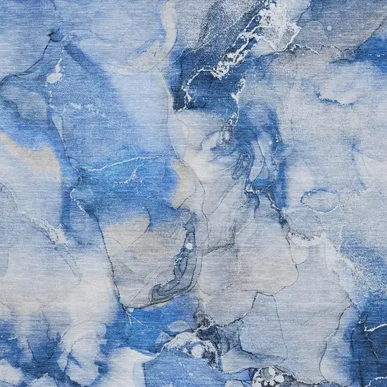 Navy Blue And Ivory Abstract Washable Area Rug With UV Protection Photo 4