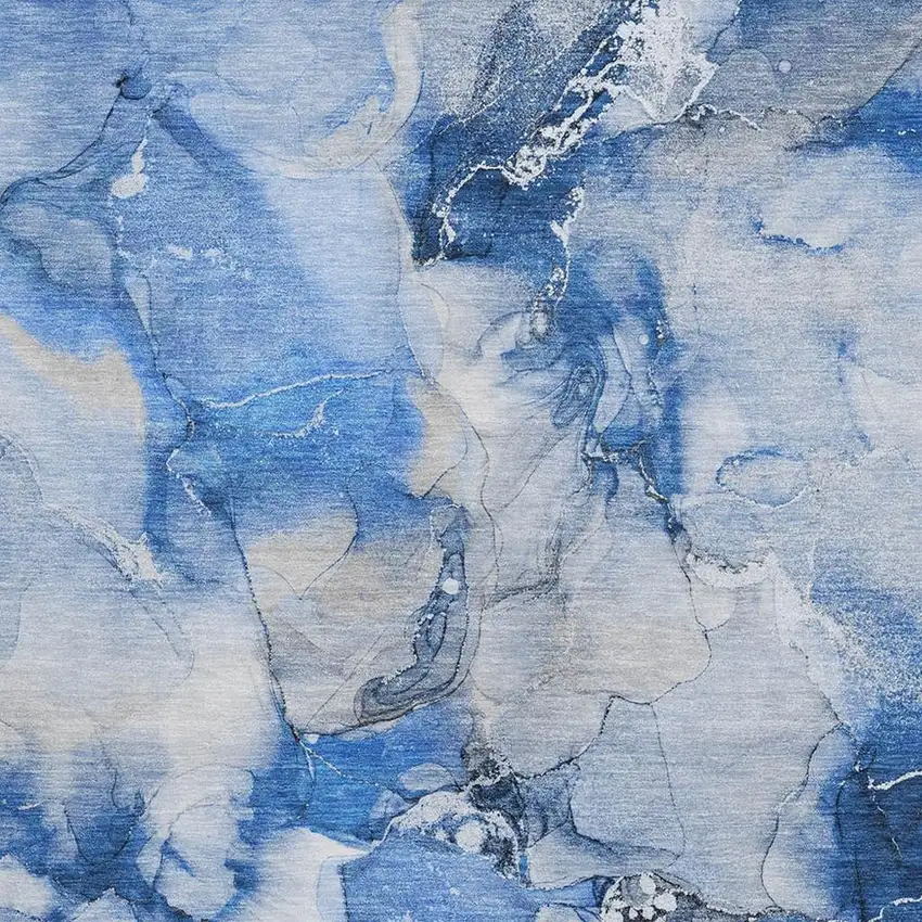 Navy Blue And Ivory Abstract Washable Area Rug With UV Protection Photo 4