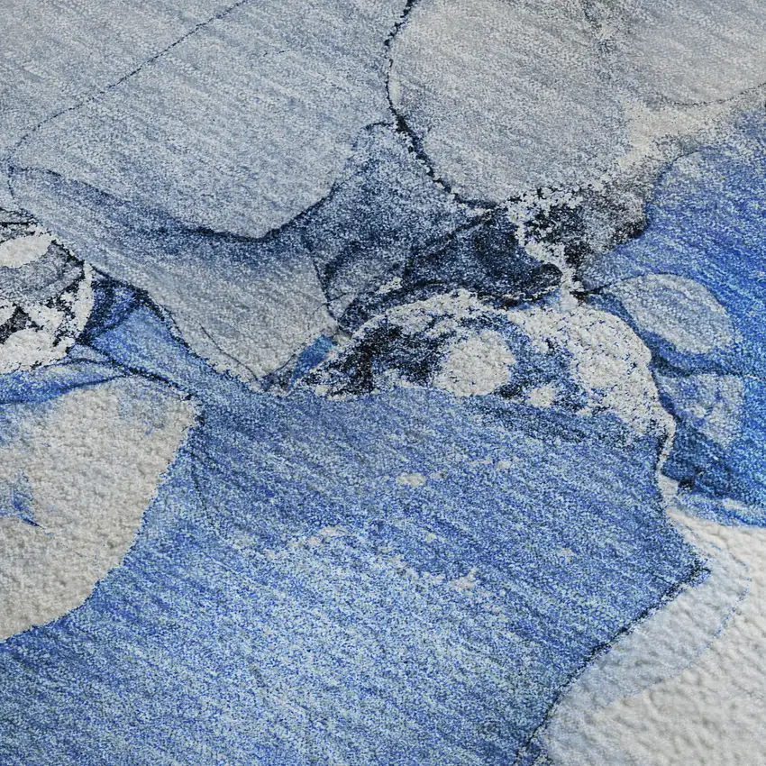 Navy Blue And Ivory Abstract Washable Area Rug With UV Protection Photo 4