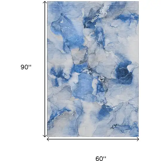 Navy Blue And Ivory Abstract Washable Area Rug With UV Protection Photo 3