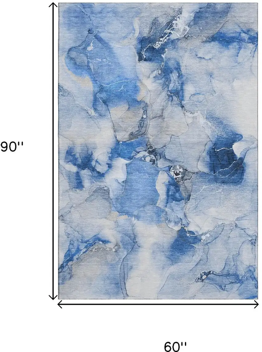 Navy Blue And Ivory Abstract Washable Area Rug With UV Protection Photo 3