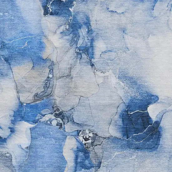 Navy Blue And Ivory Abstract Washable Area Rug With UV Protection Photo 4