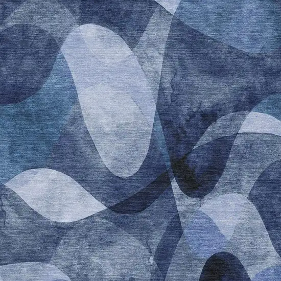 Navy Blue And Ivory Abstract Washable Area Rug With UV Protection Photo 3