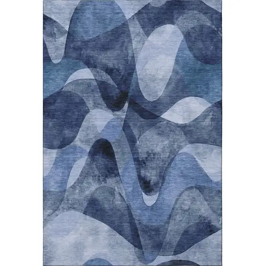 Navy Blue And Ivory Abstract Washable Area Rug With UV Protection Photo 4