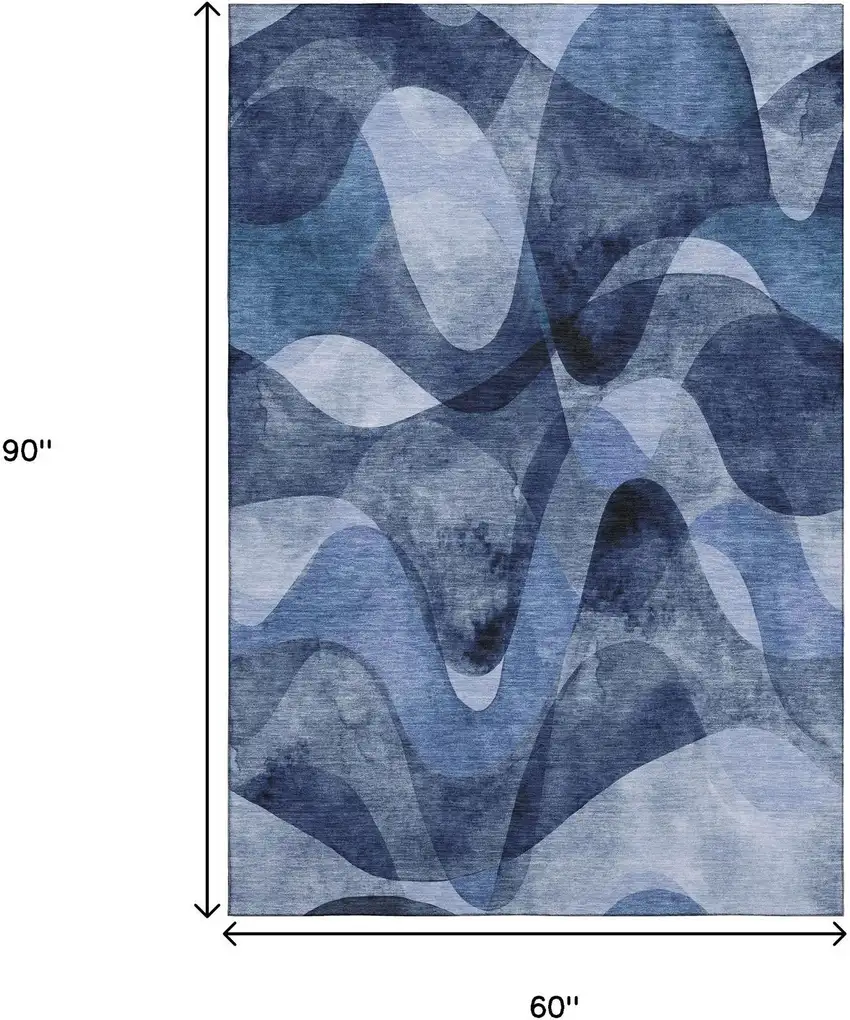Navy Blue And Ivory Abstract Washable Area Rug With UV Protection Photo 3