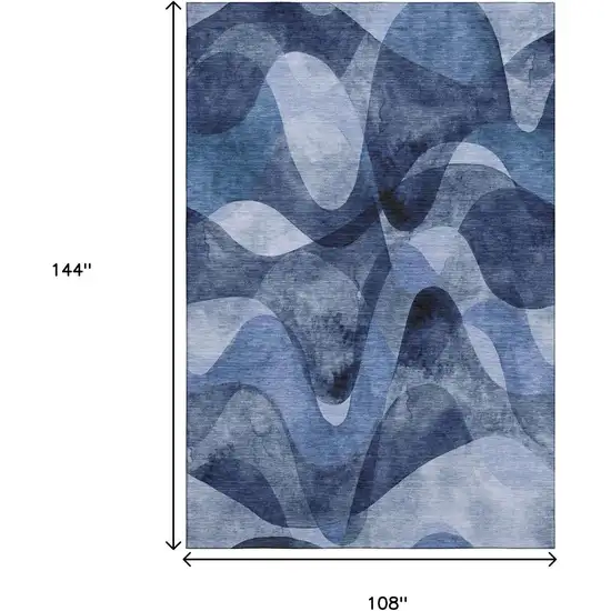 Navy Blue And Ivory Abstract Washable Area Rug With UV Protection Photo 9