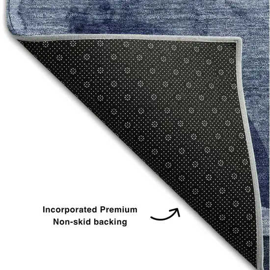 Navy Blue And Ivory Abstract Washable Area Rug With UV Protection Photo 5