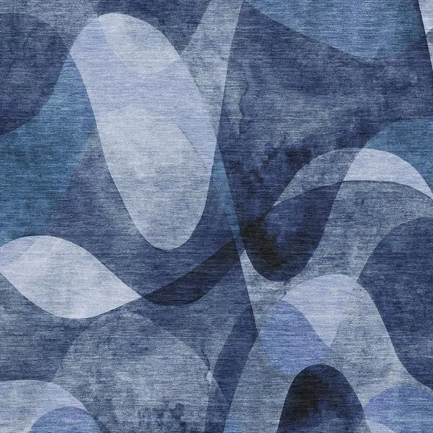 Navy Blue And Ivory Abstract Washable Area Rug With UV Protection Photo 3