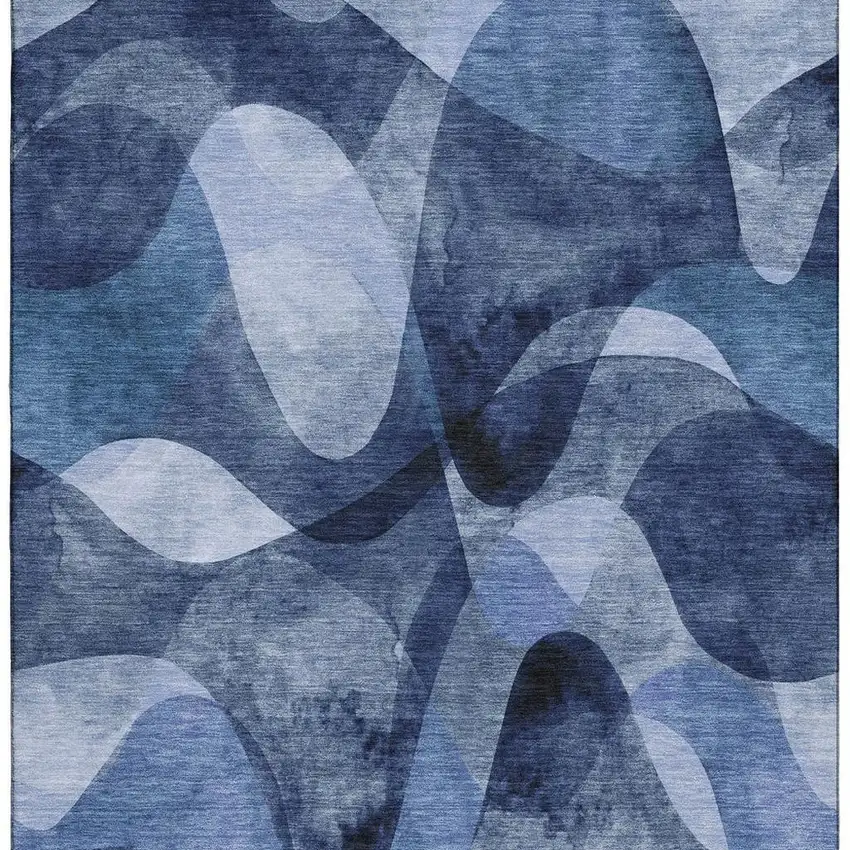 Navy Blue And Ivory Abstract Washable Area Rug With UV Protection Photo 4