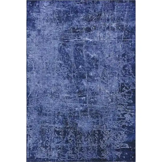 Navy Blue And Ivory Abstract Washable Area Rug With UV Protection Photo 6