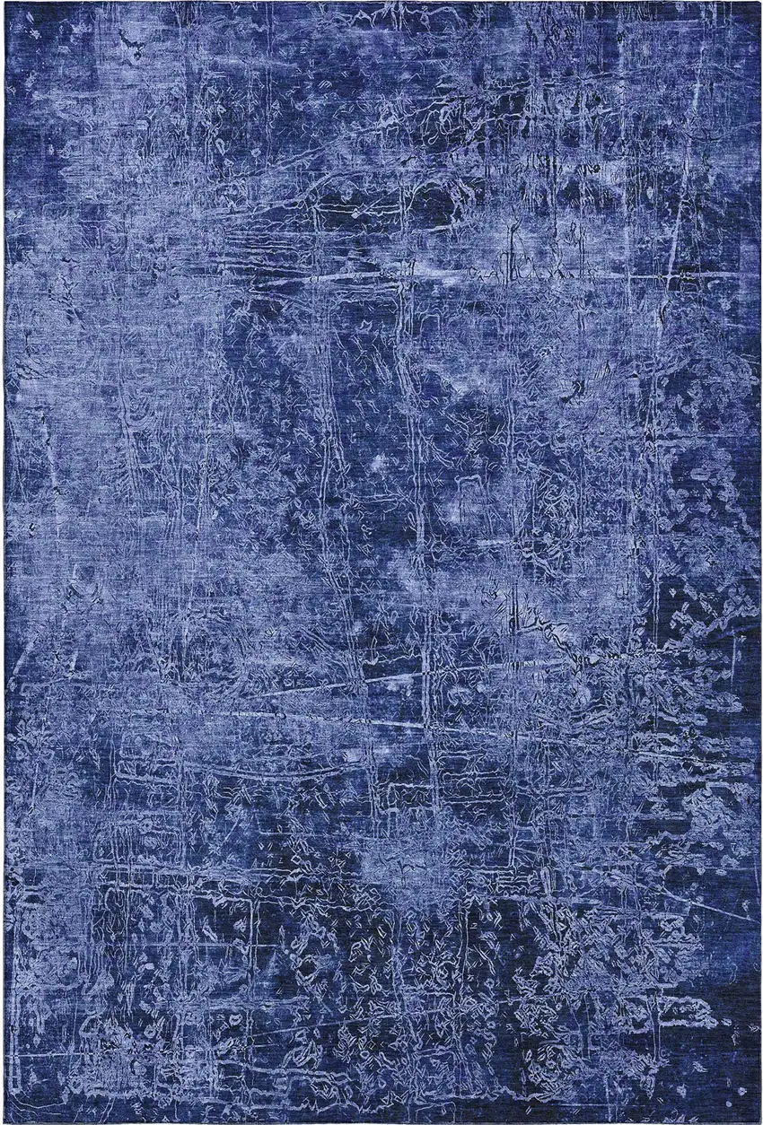 Navy Blue And Ivory Abstract Washable Area Rug With UV Protection Photo 6