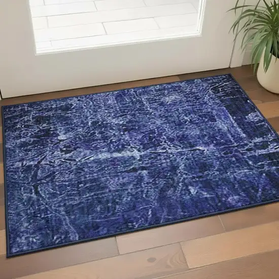 Navy Blue And Ivory Abstract Washable Area Rug With UV Protection Photo 2