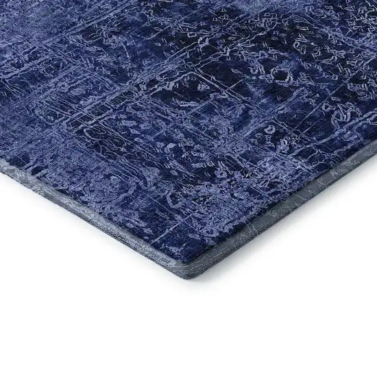 Navy Blue And Ivory Abstract Washable Area Rug With UV Protection Photo 8