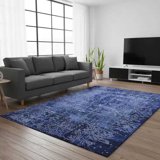 Navy Blue And Ivory Abstract Washable Area Rug With UV Protection Photo 2