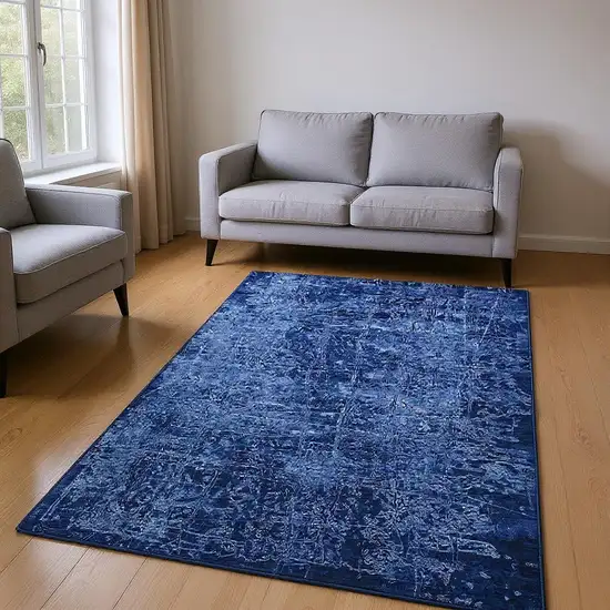 Navy Blue And Ivory Abstract Washable Area Rug With UV Protection Photo 2