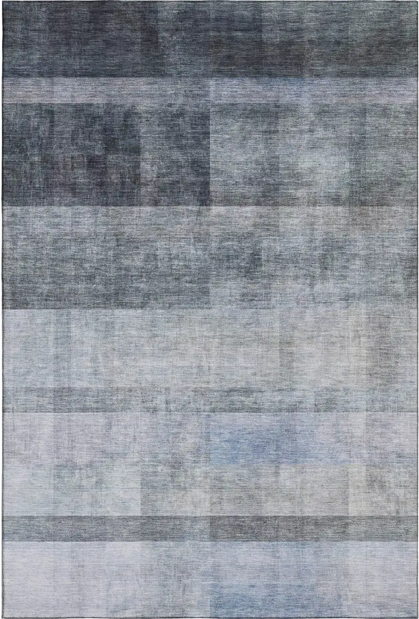 Navy Blue And Ivory Abstract Washable Area Rug With UV Protection Photo 1