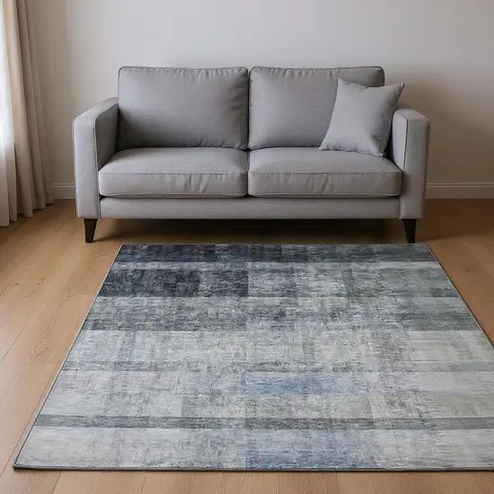 Navy Blue And Ivory Abstract Washable Area Rug With UV Protection Photo 2