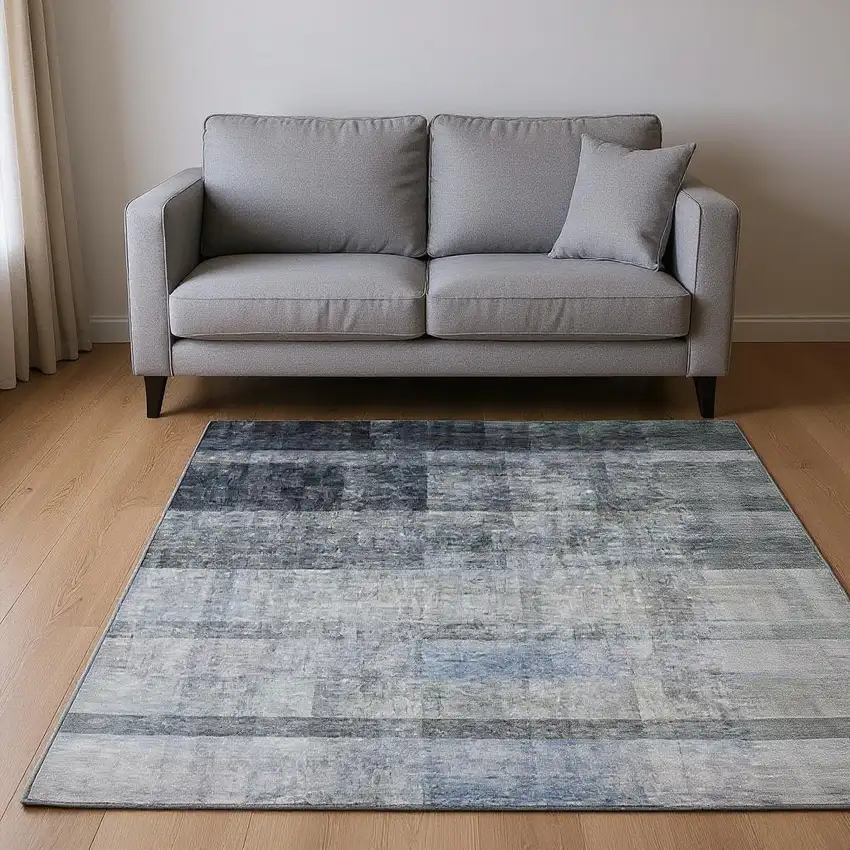 Navy Blue And Ivory Abstract Washable Area Rug With UV Protection Photo 2