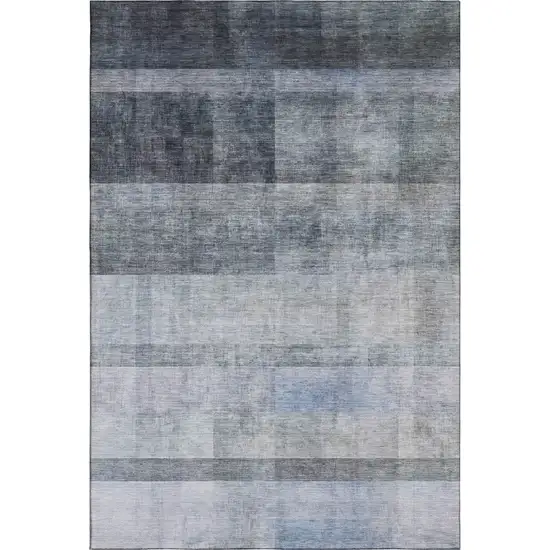 Navy Blue And Ivory Abstract Washable Area Rug With UV Protection Photo 1