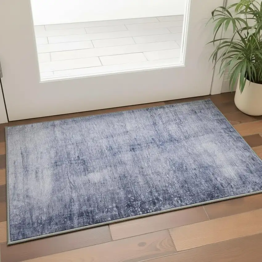 Navy Blue And Ivory Abstract Washable Area Rug With UV Protection Photo 2