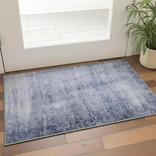 Navy Blue And Ivory Abstract Washable Area Rug With UV Protection Photo 2