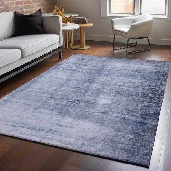 Navy Blue And Ivory Abstract Washable Area Rug With UV Protection Photo 4