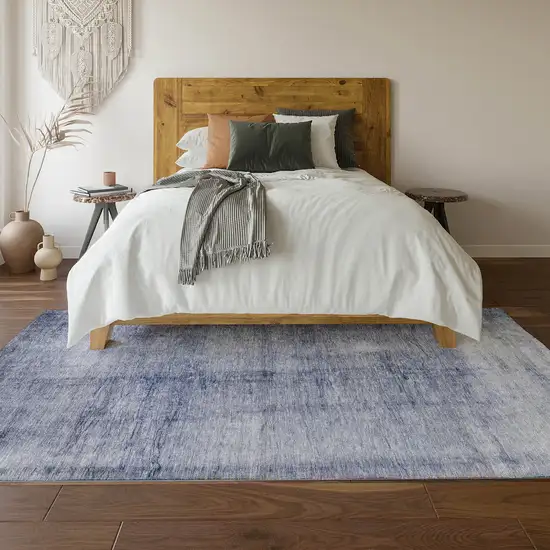 Navy Blue And Ivory Abstract Washable Area Rug With UV Protection Photo 5