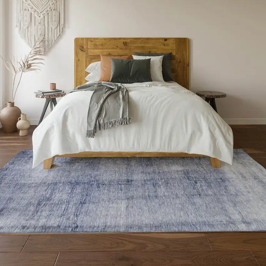 Navy Blue And Ivory Abstract Washable Area Rug With UV Protection Photo 5