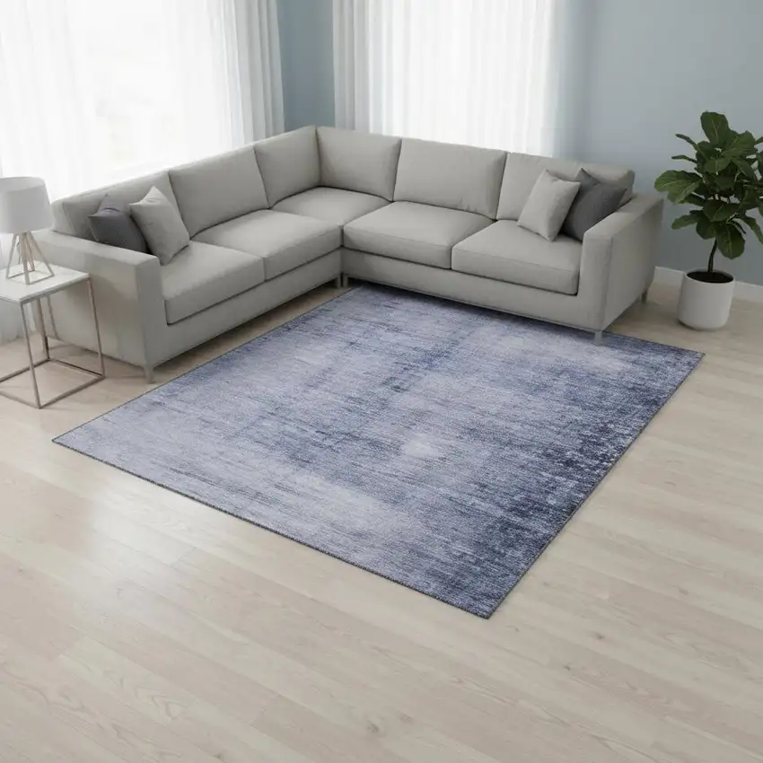 Navy Blue And Ivory Abstract Washable Area Rug With UV Protection Photo 2