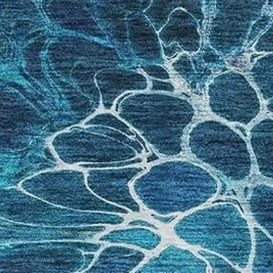 Navy Blue And Ivory Abstract Washable Area Rug With UV Protection Photo 5