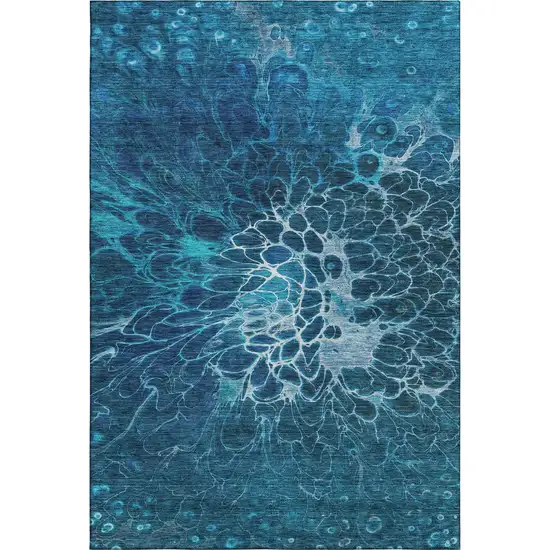 Navy Blue And Ivory Abstract Washable Area Rug With UV Protection Photo 1