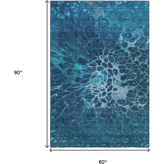 Navy Blue And Ivory Abstract Washable Area Rug With UV Protection Photo 8