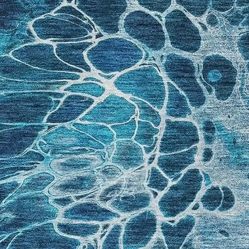 Navy Blue And Ivory Abstract Washable Area Rug With UV Protection Photo 5