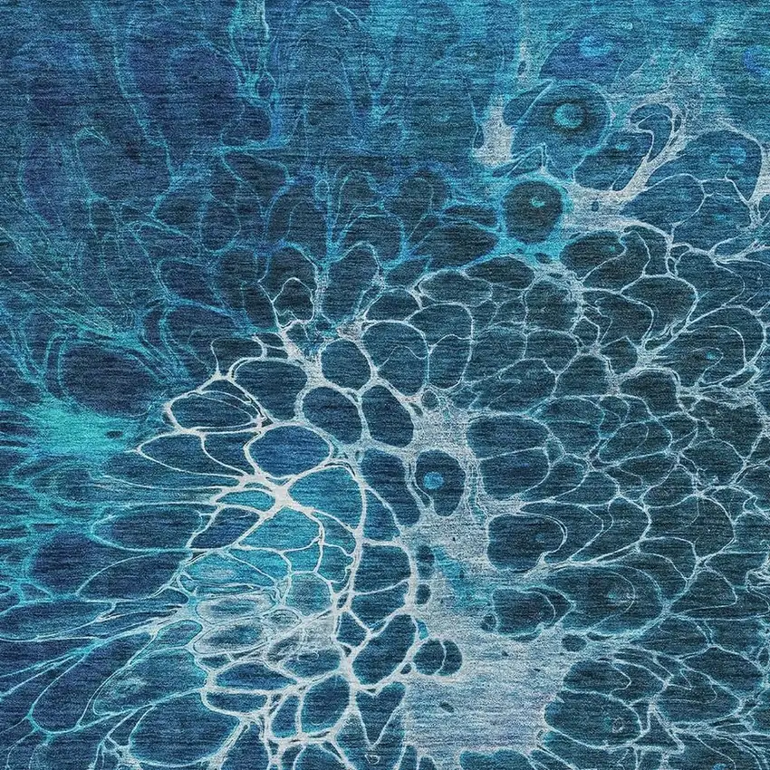 Navy Blue And Ivory Abstract Washable Area Rug With UV Protection Photo 4