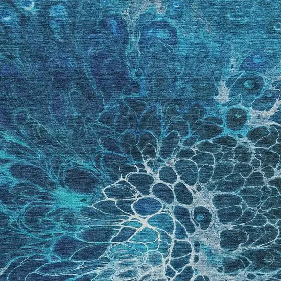 Navy Blue And Ivory Abstract Washable Area Rug With UV Protection Photo 3