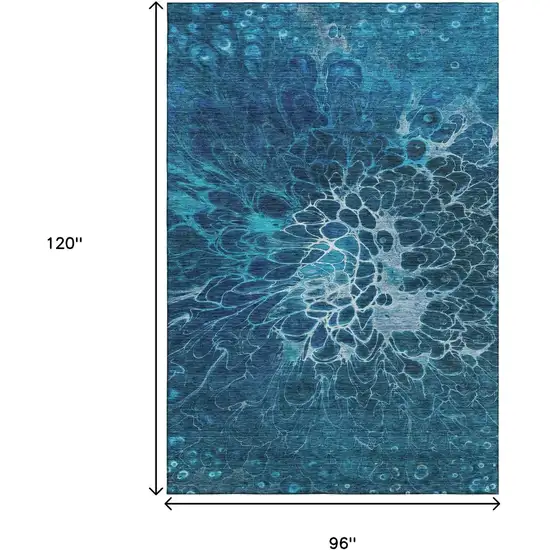 Navy Blue And Ivory Abstract Washable Area Rug With UV Protection Photo 3