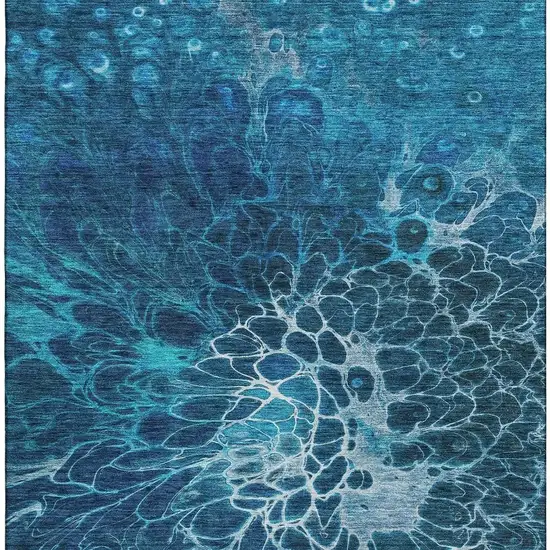 Navy Blue And Ivory Abstract Washable Area Rug With UV Protection Photo 3