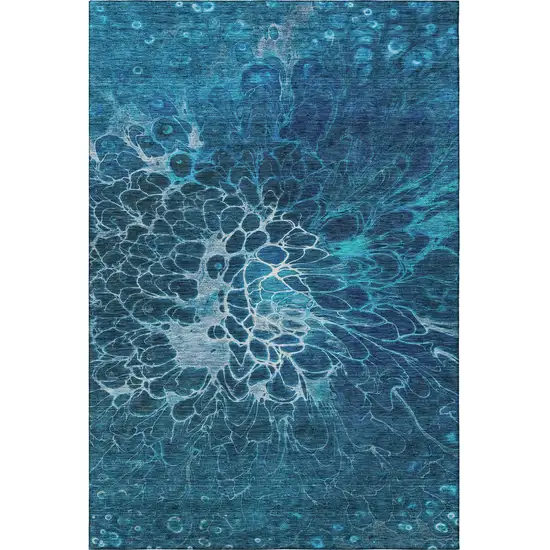 Navy Blue And Ivory Abstract Washable Area Rug With UV Protection Photo 4