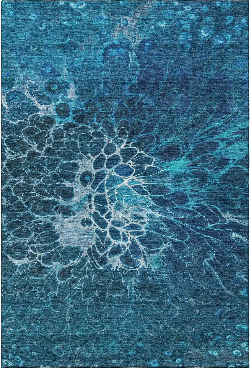 Navy Blue And Ivory Abstract Washable Area Rug With UV Protection Photo 4