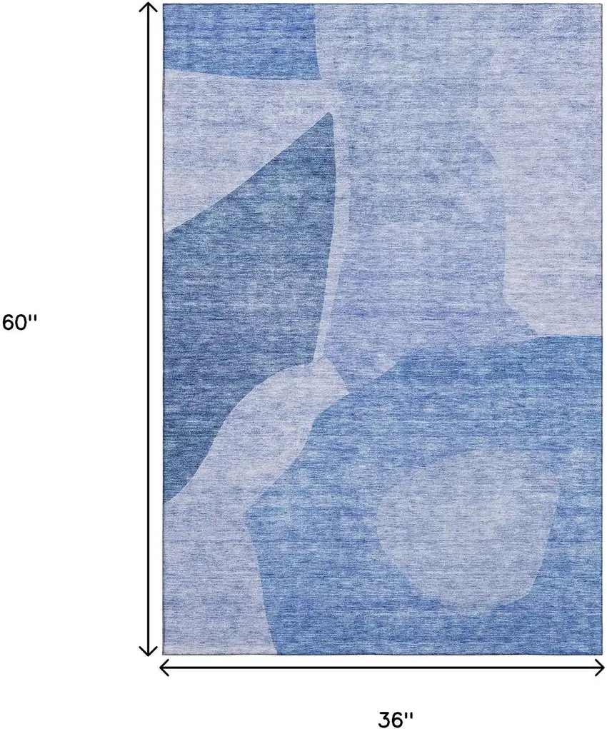 Navy Blue And Ivory Abstract Washable Area Rug With UV Protection Photo 9