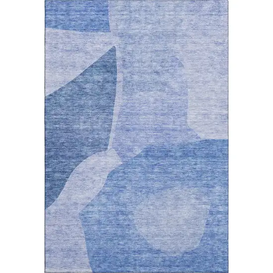 Navy Blue And Ivory Abstract Washable Area Rug With UV Protection Photo 1