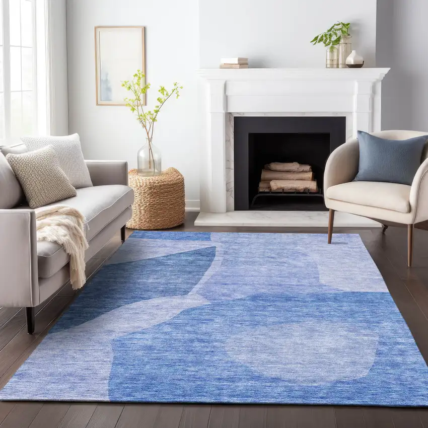 Navy Blue And Ivory Abstract Washable Area Rug With UV Protection Photo 4
