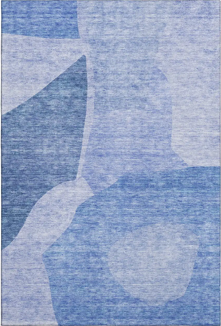 Navy Blue And Ivory Abstract Washable Area Rug With UV Protection Photo 1