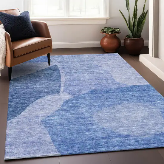 Navy Blue And Ivory Abstract Washable Area Rug With UV Protection Photo 5