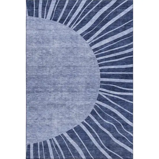 Navy Blue And Ivory Abstract Washable Area Rug With UV Protection Photo 8